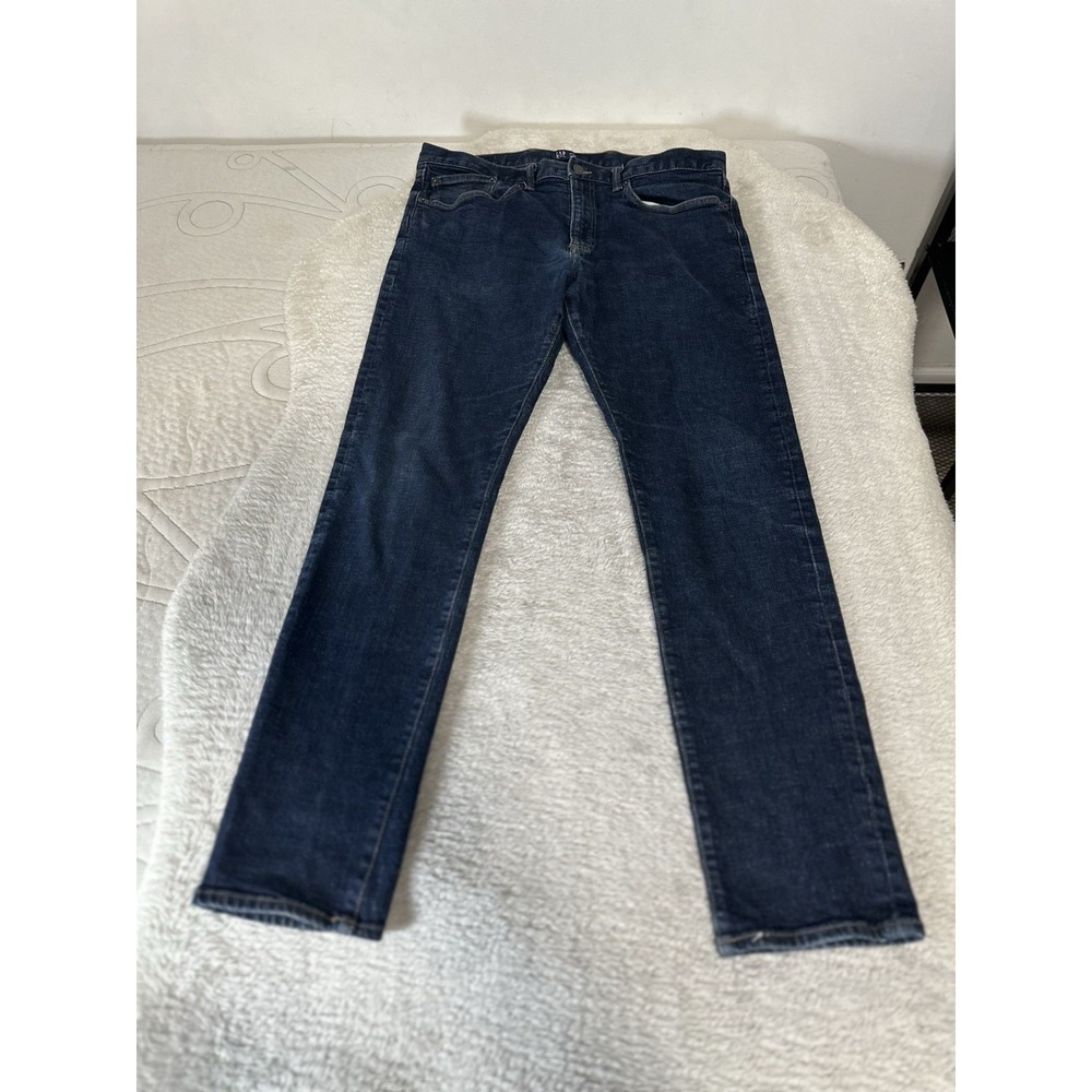 Gap Denim Men's Dark Wash Slim Jeans Size 36x34 Fits (36x32) Pants Stretch